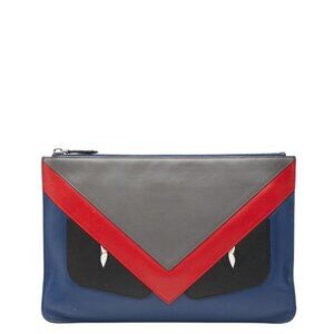 Fendi Bag Bugs Monster 7 N0078 Blue Grey Red Leather